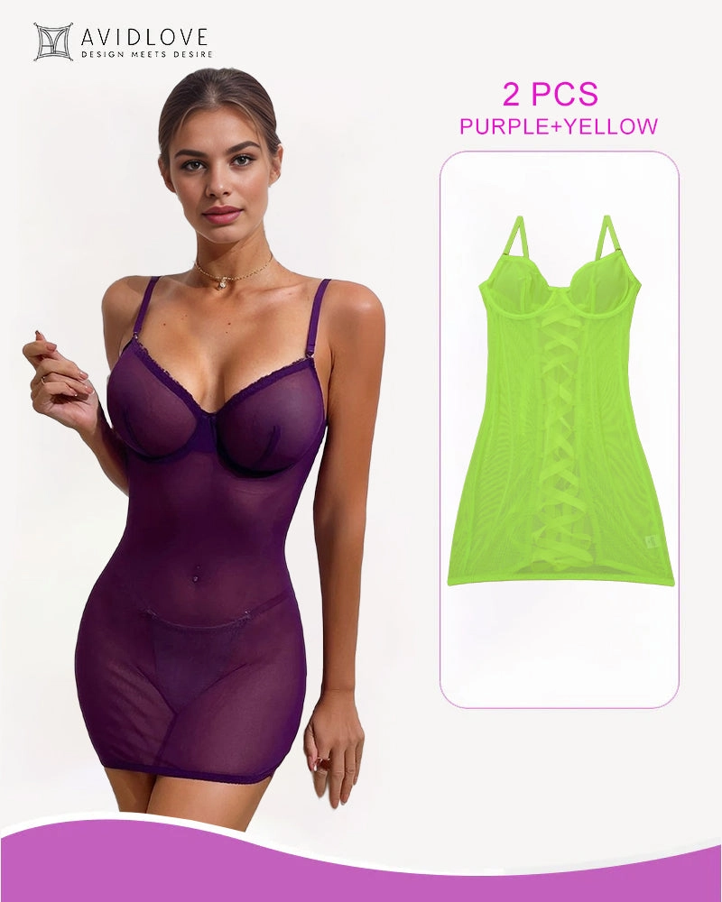 2 Packs Backless Lace-Up Mini Dresses