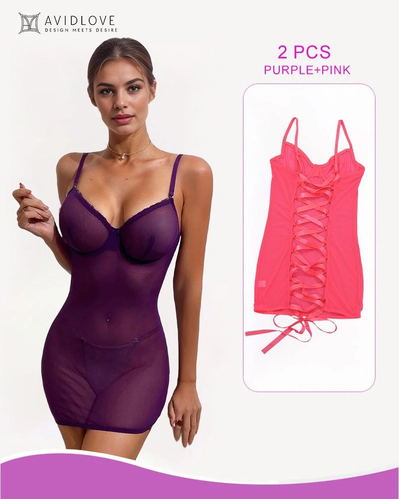 2 Packs Backless Lace-Up Mini Dresses