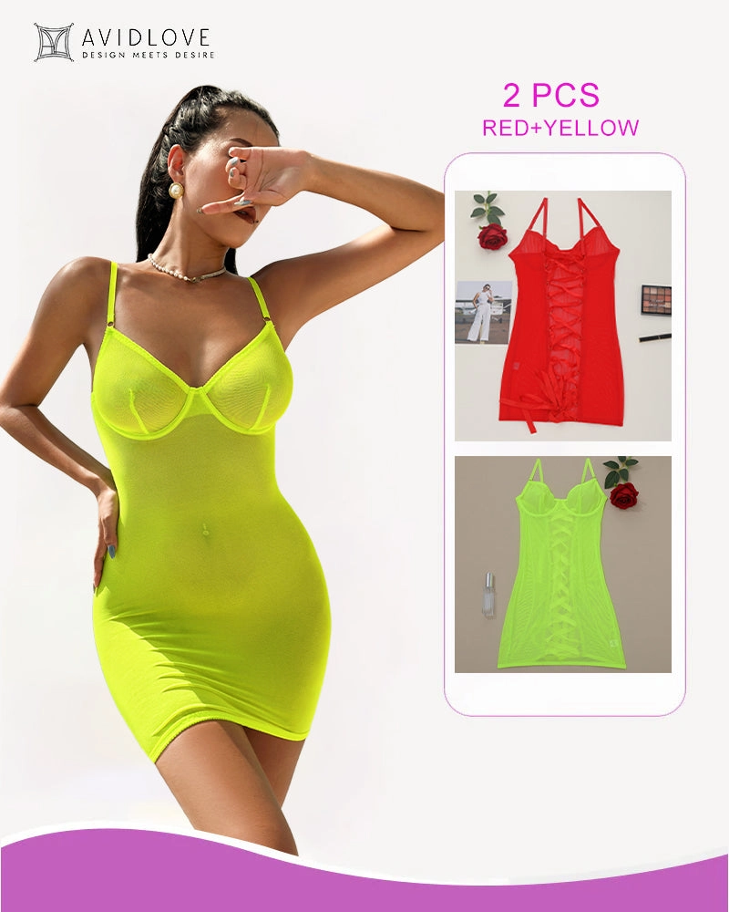 2 Packs Backless Lace-Up Mini Dresses