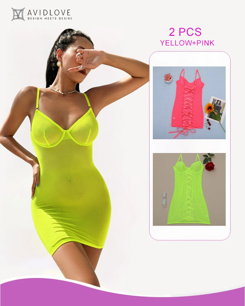 2 Packs Backless Lace-Up Mini Dresses