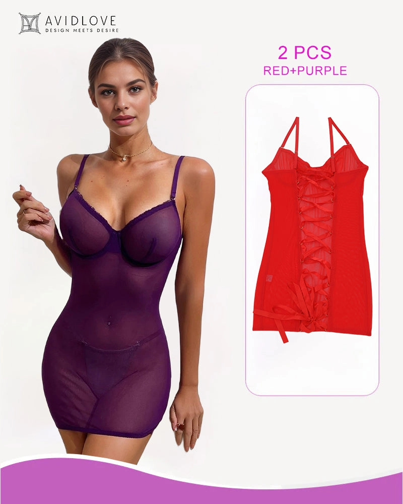 2 Packs Backless Lace-Up Mini Dresses