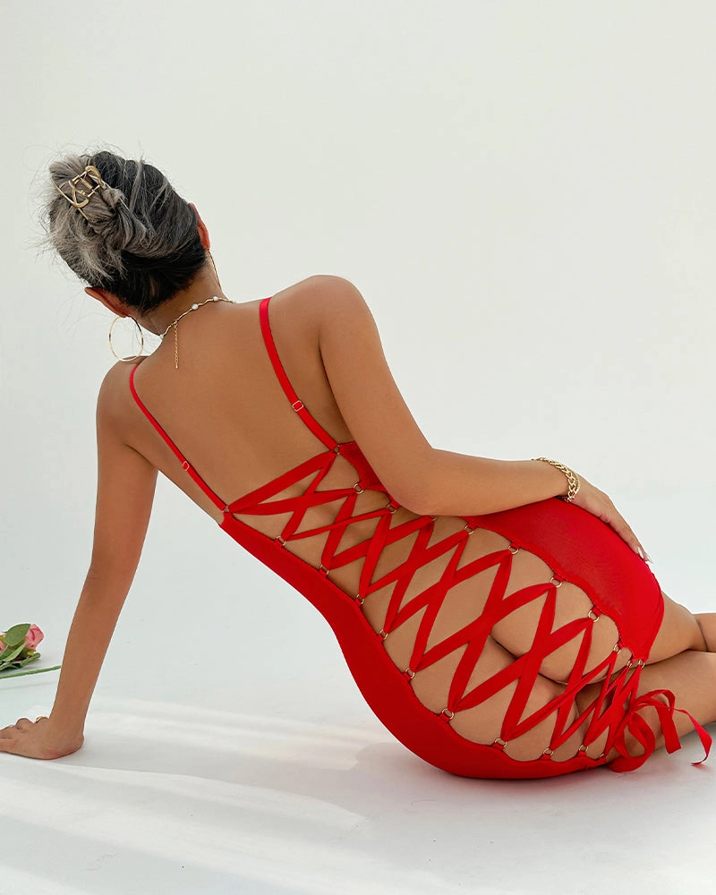 2 Packs Backless Lace-Up Mini Dresses