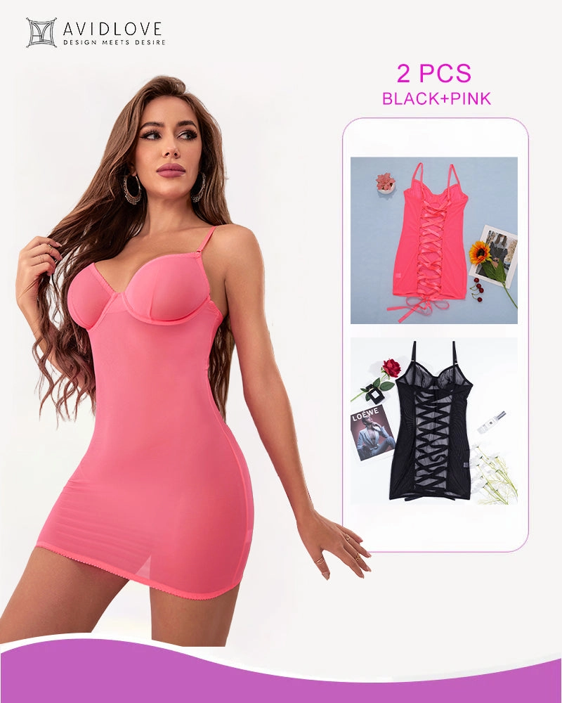 2 Packs Backless Lace-Up Mini Dresses