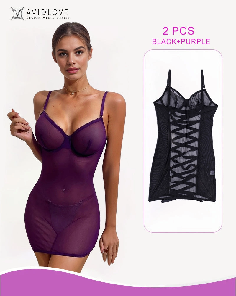2 Packs Backless Lace-Up Mini Dresses