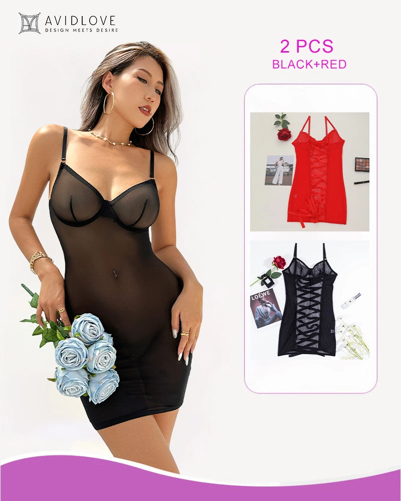 2 Packs Backless Lace-Up Mini Dresses