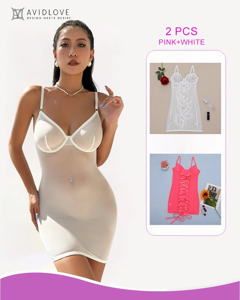2 Packs Backless Lace-Up Mini Dresses