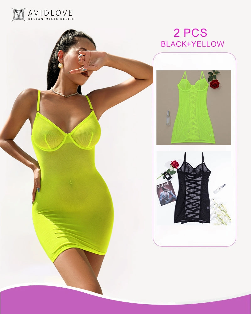 2 Packs Backless Lace-Up Mini Dresses