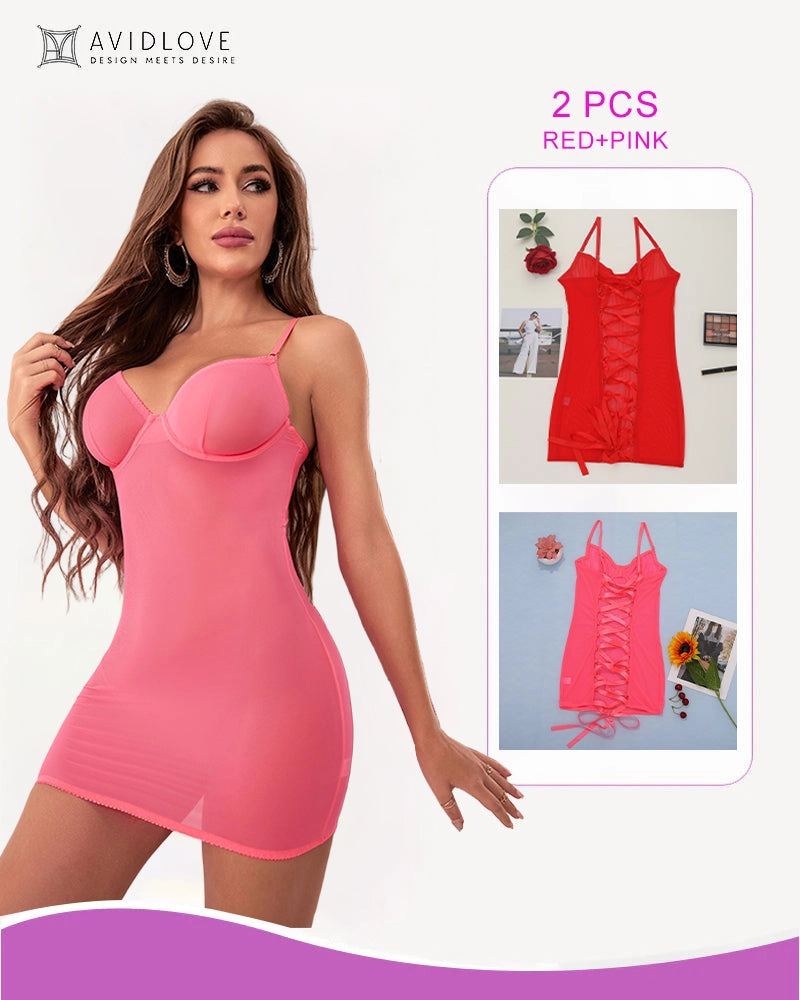 2 Packs Backless Lace-Up Mini Dresses