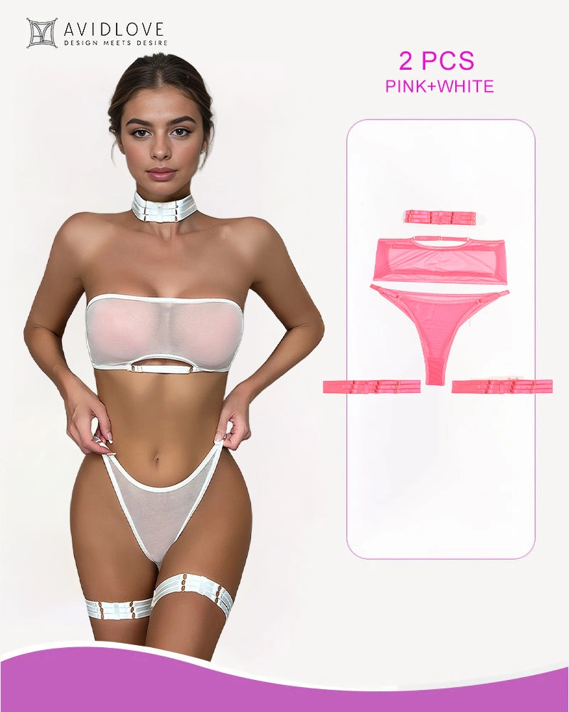 2 Packs Sheer Mesh Bra and Thong Set
