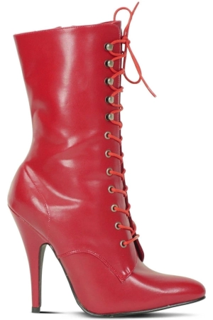 6375-Granny Mid Calf Ankle Boot | Red Faux Leather
