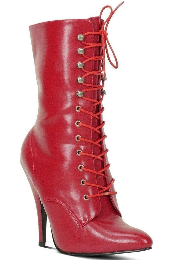 6375-Granny Mid Calf Ankle Boot | Red Faux Leather