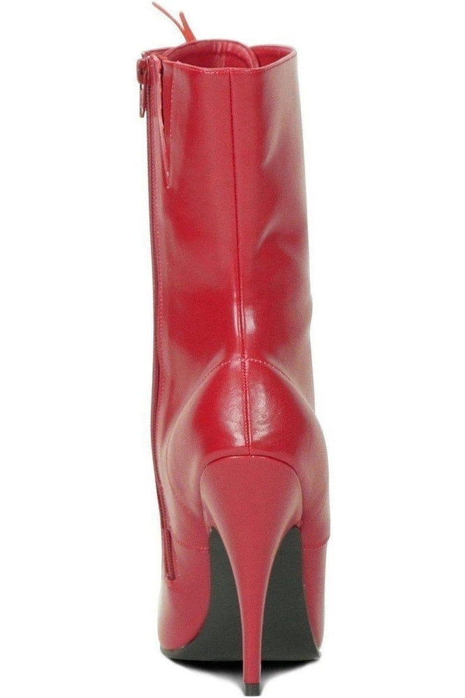 6375-Granny Mid Calf Ankle Boot | Red Faux Leather
