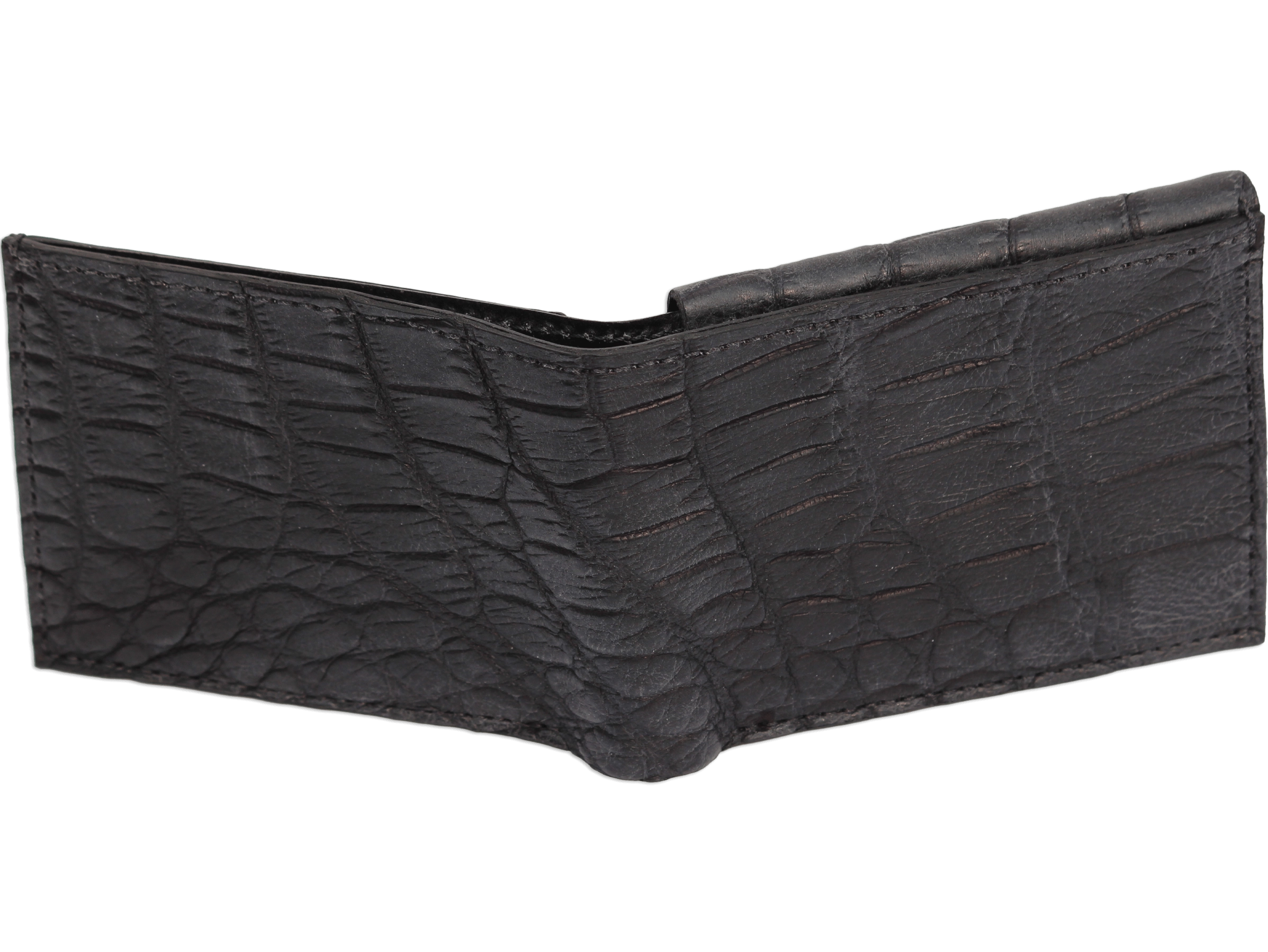 Black Alligator Luxury Designer Exotic Bifold Wallet With Flip Up ID Window