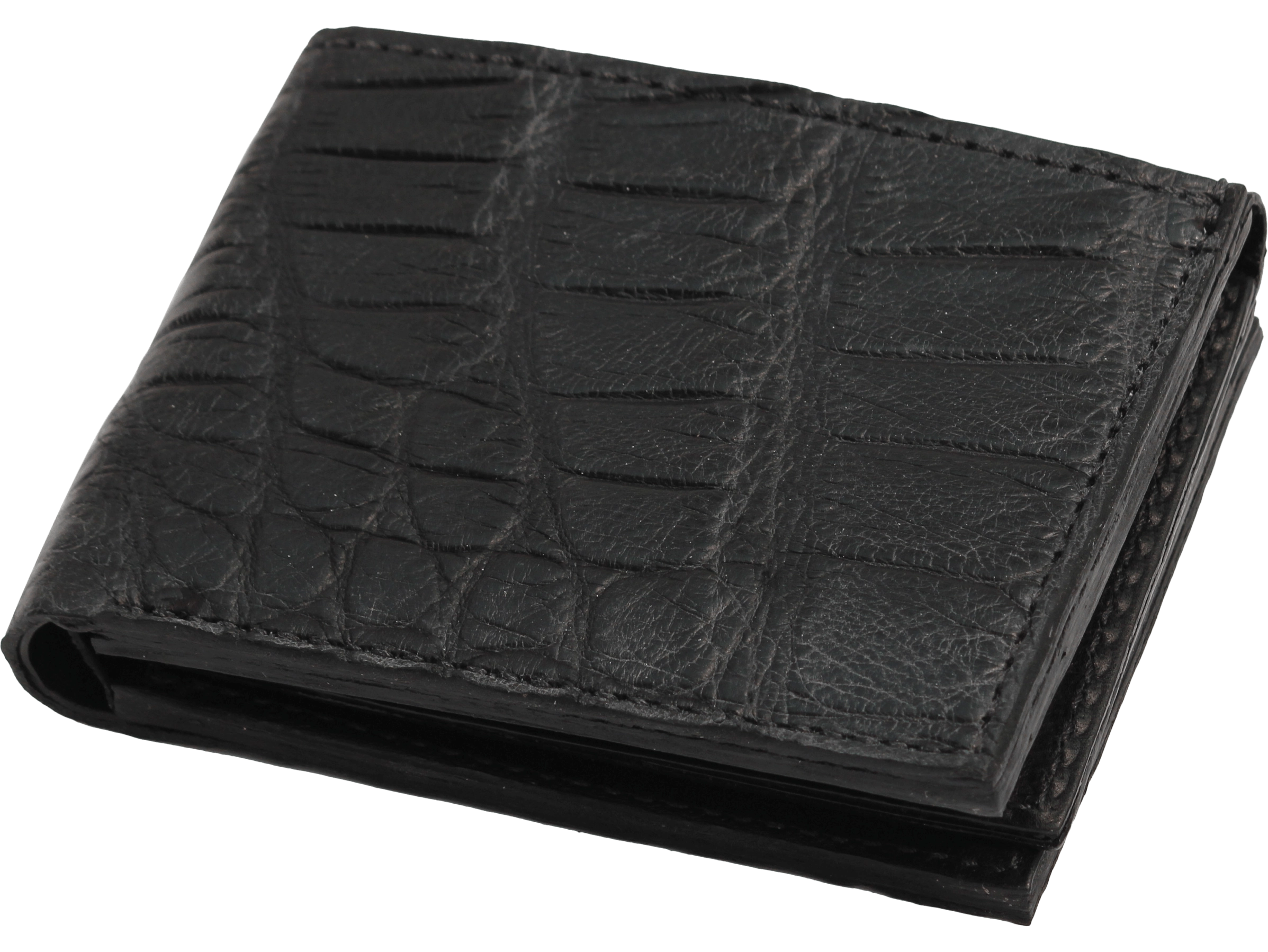 Black Alligator Luxury Designer Exotic Bifold Wallet With Flip Up ID Window