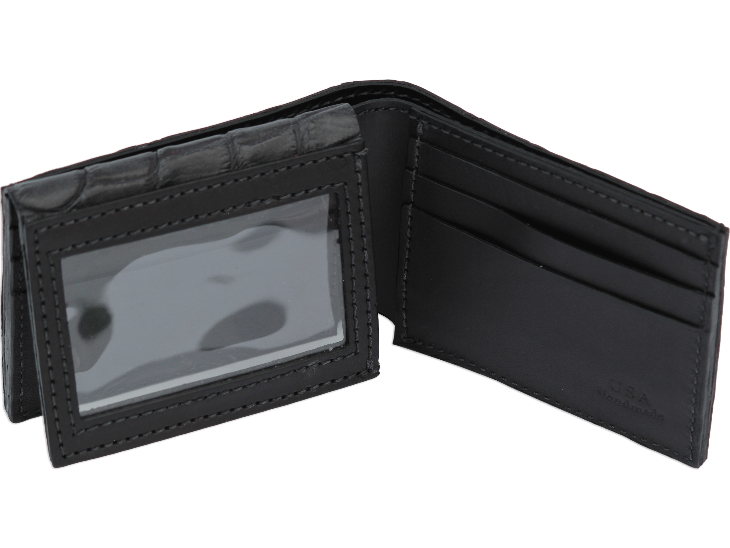 Black Alligator Luxury Designer Exotic Bifold Wallet With Flip Up ID Window