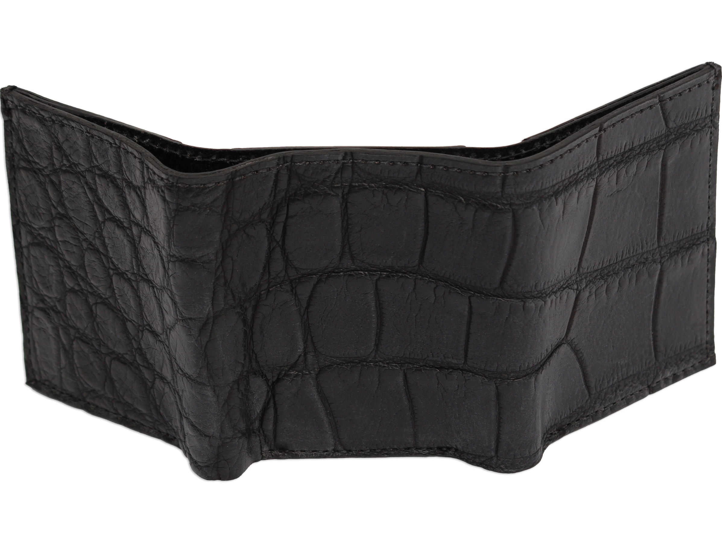 Black Alligator Luxury Designer Exotic Trifold Wallet With ID Window