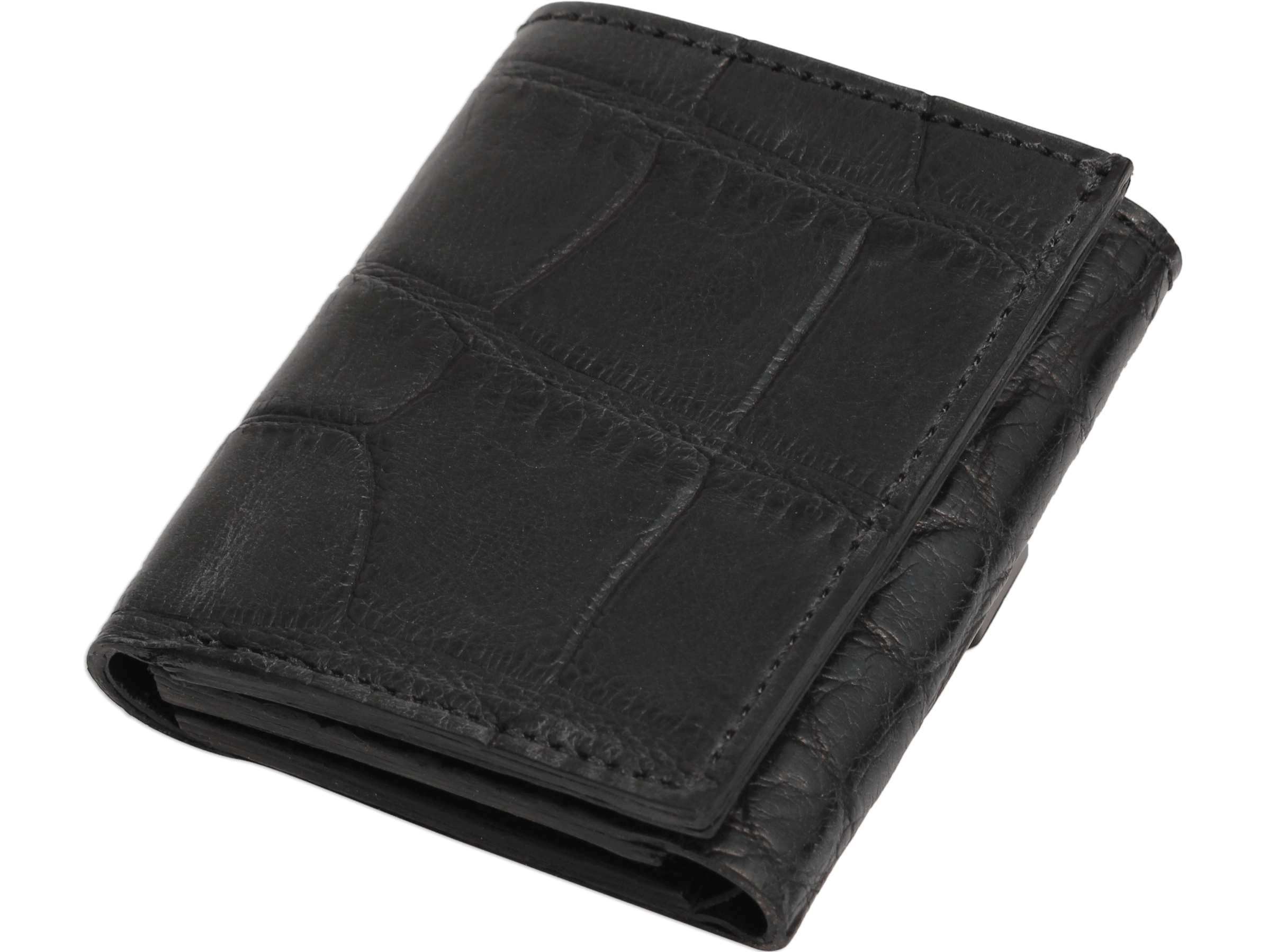 Black Alligator Luxury Designer Exotic Trifold Wallet With ID Window