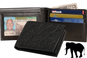 Black Elephant Luxury Designer Exotic Bifold Wallet With Flip Up ID Window
