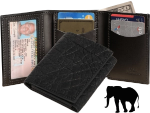 Black Elephant Luxury Designer Exotic Trifold Wallet With ID Window