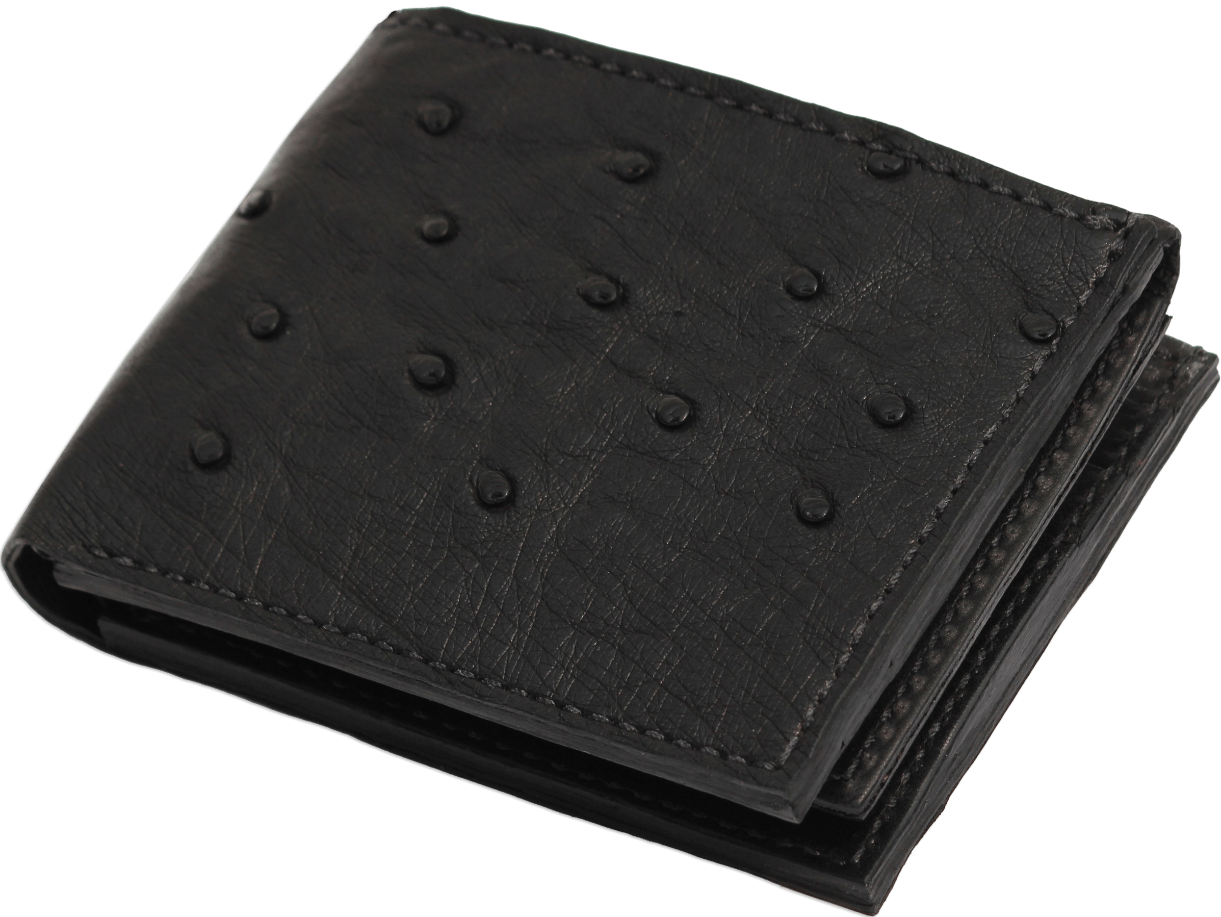 Black Ostrich Full Quill Luxury Designer Exotic Bifold Wallet With Flip Up ID Window