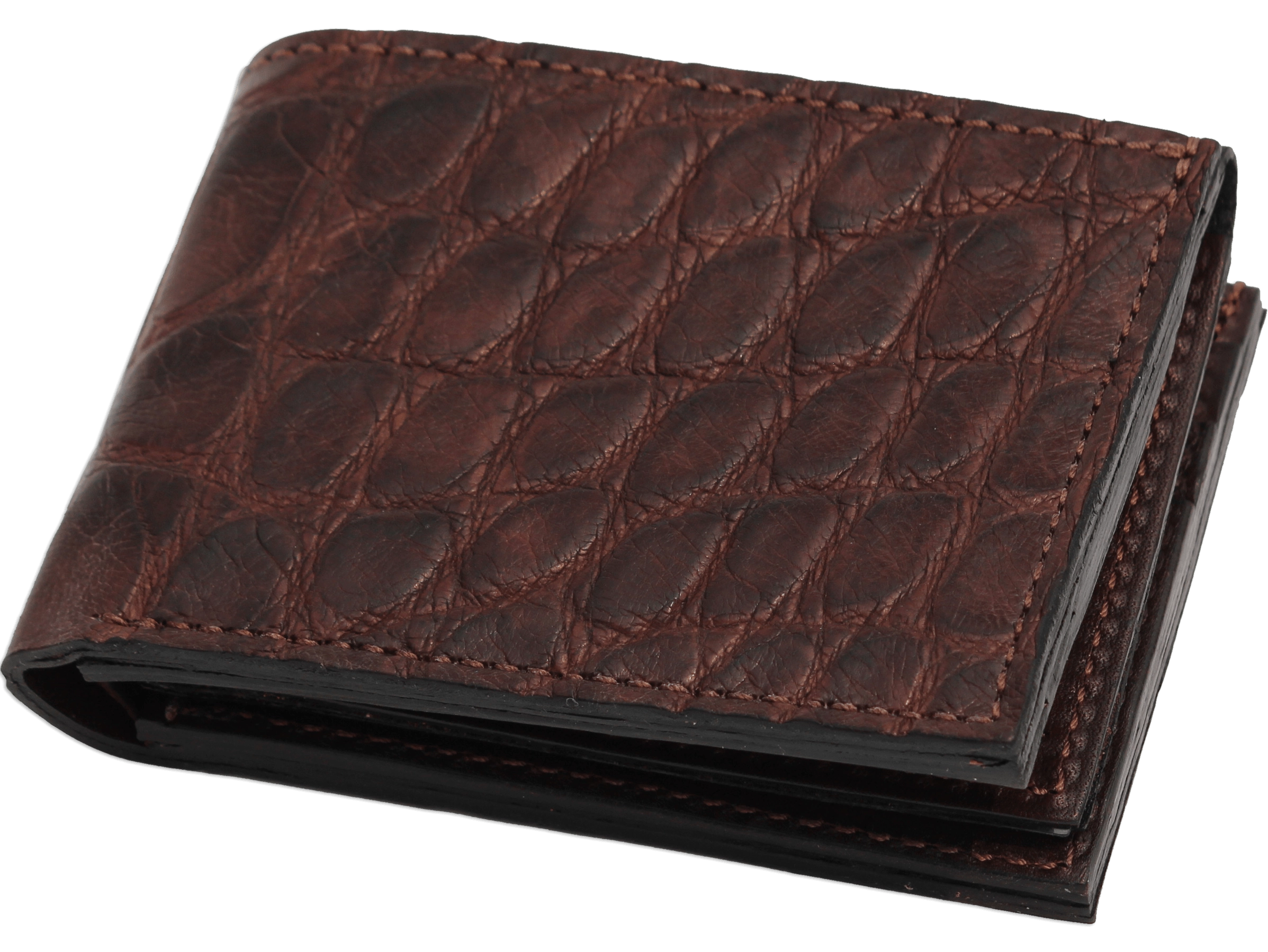 Brown Alligator Luxury Designer Exotic Bifold Wallet With Flip Up ID Window