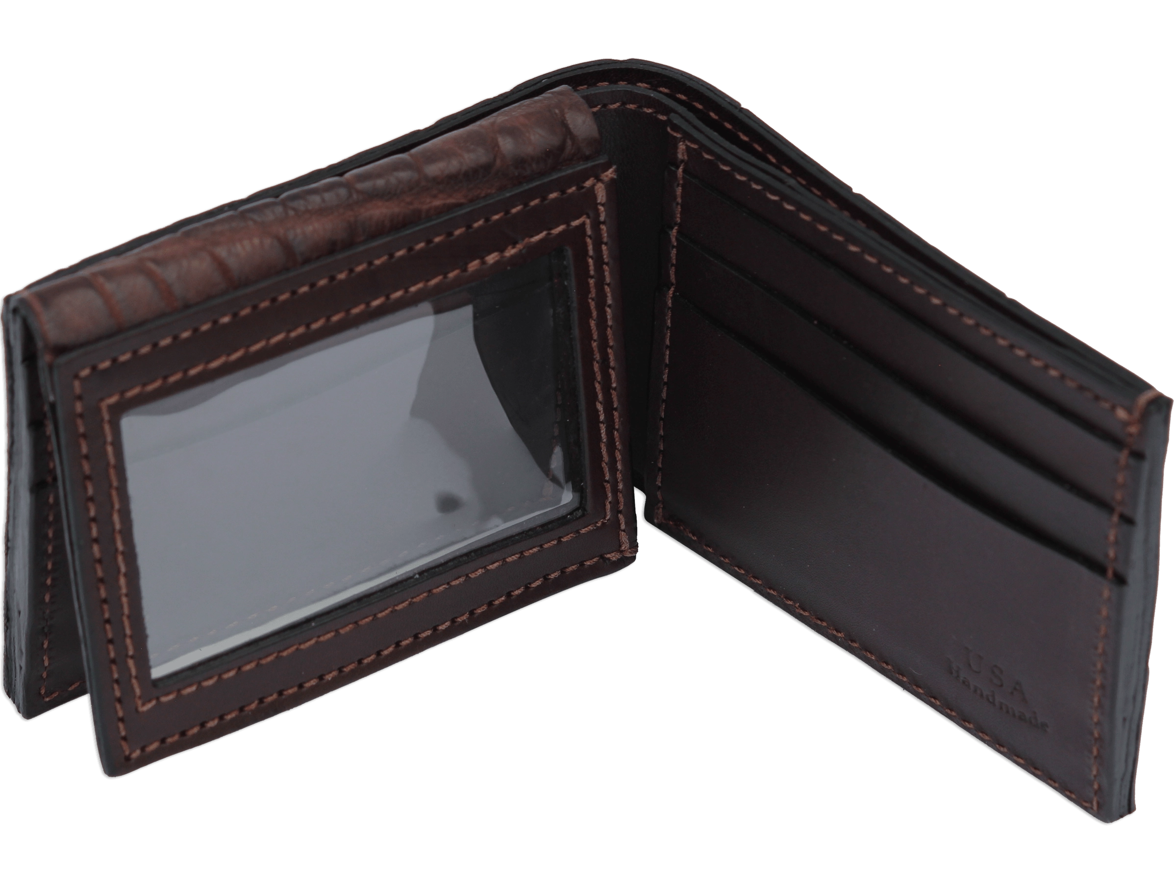 Brown Alligator Luxury Designer Exotic Bifold Wallet With Flip Up ID Window