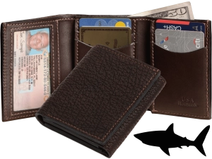 Brown Shark Luxury Designer Exotic Trifold Wallet With ID Window