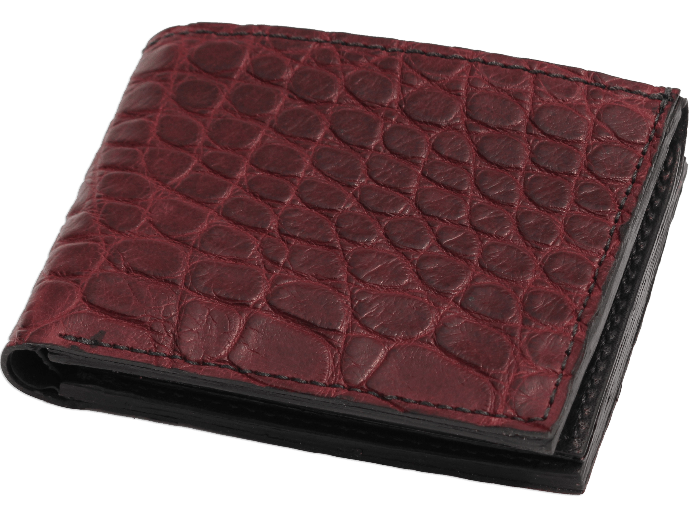 Burgundy Alligator Luxury Designer Exotic Bifold Wallet With Flip Up ID Window