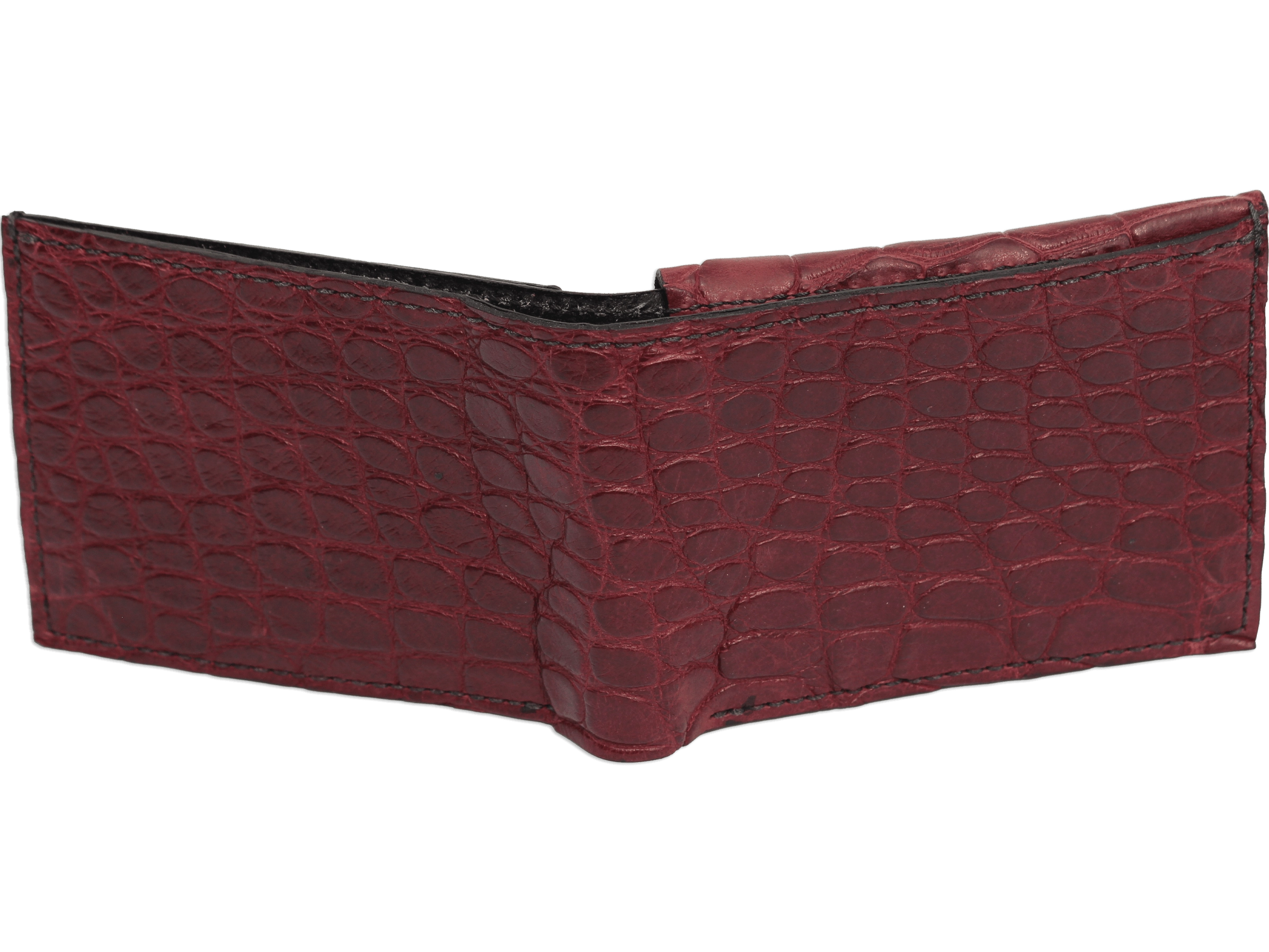 Burgundy Alligator Luxury Designer Exotic Bifold Wallet With Flip Up ID Window