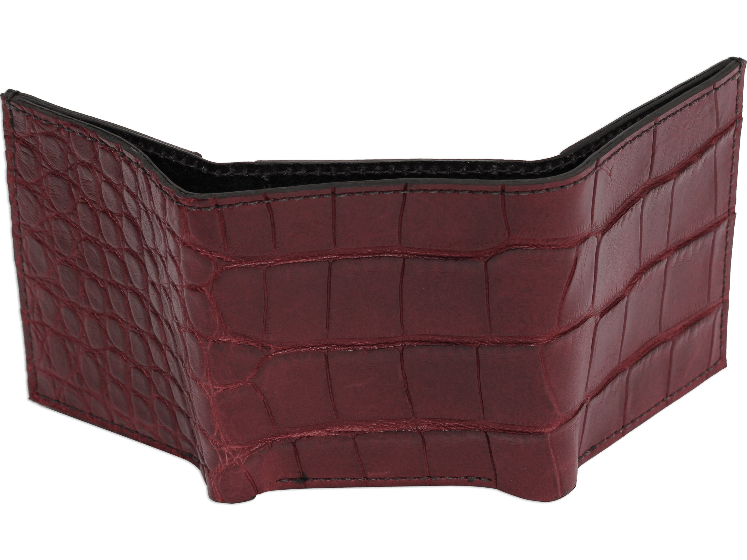 Burgundy Alligator Luxury Designer Exotic Trifold Wallet With ID Window