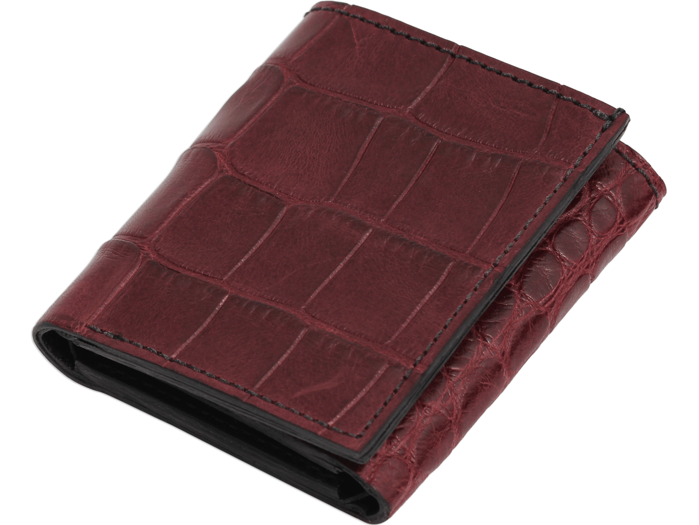 Burgundy Alligator Luxury Designer Exotic Trifold Wallet With ID Window