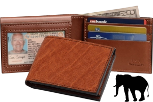 Caramel Brown Elephant Luxury Designer Exotic Bifold Wallet With Flip Up ID Window