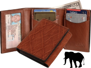 Caramel Brown Elephant Luxury Designer Exotic Trifold Wallet With ID Window