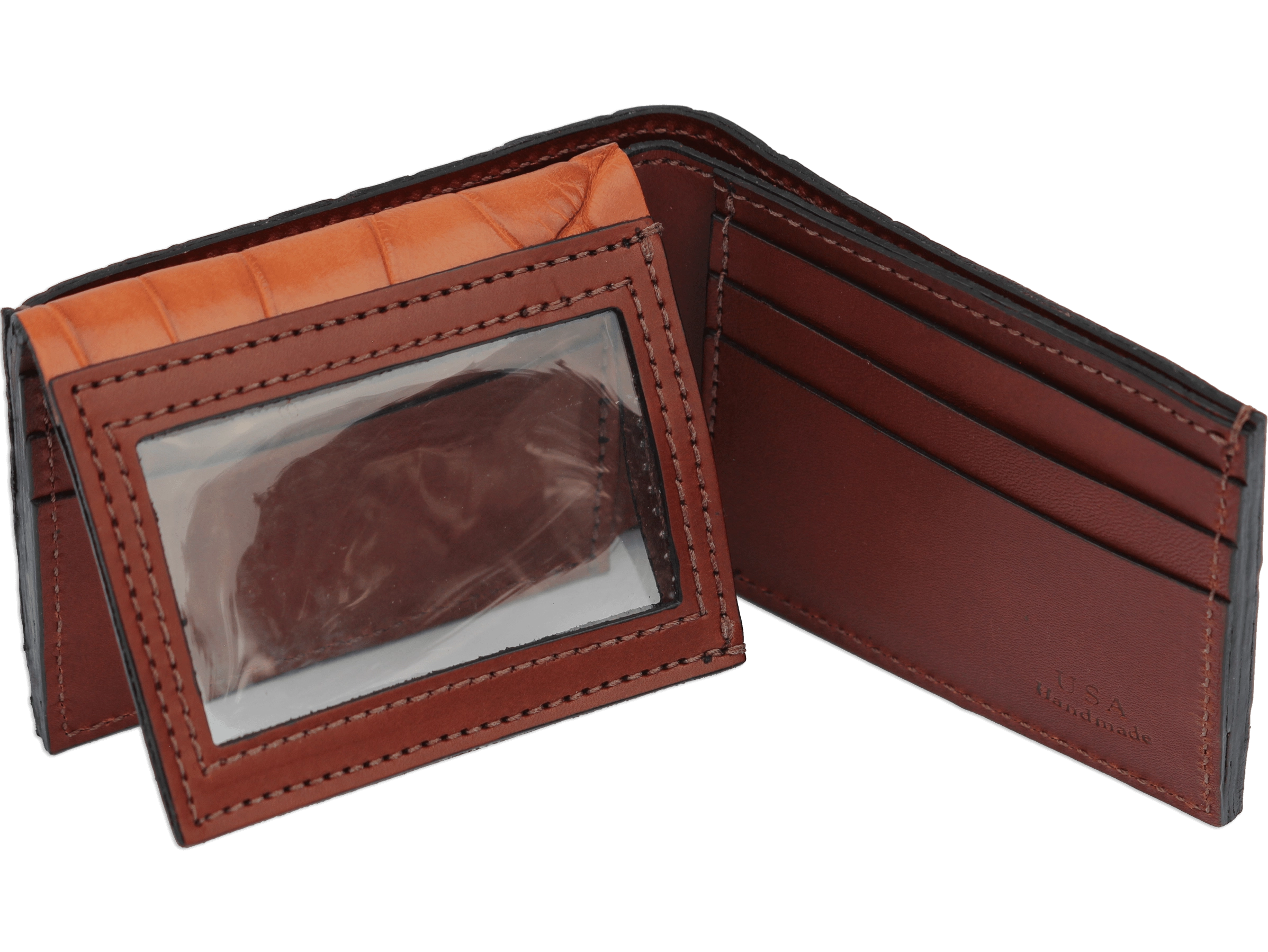 Cognac Alligator Luxury Designer Exotic Bifold Wallet With Flip Up ID Window