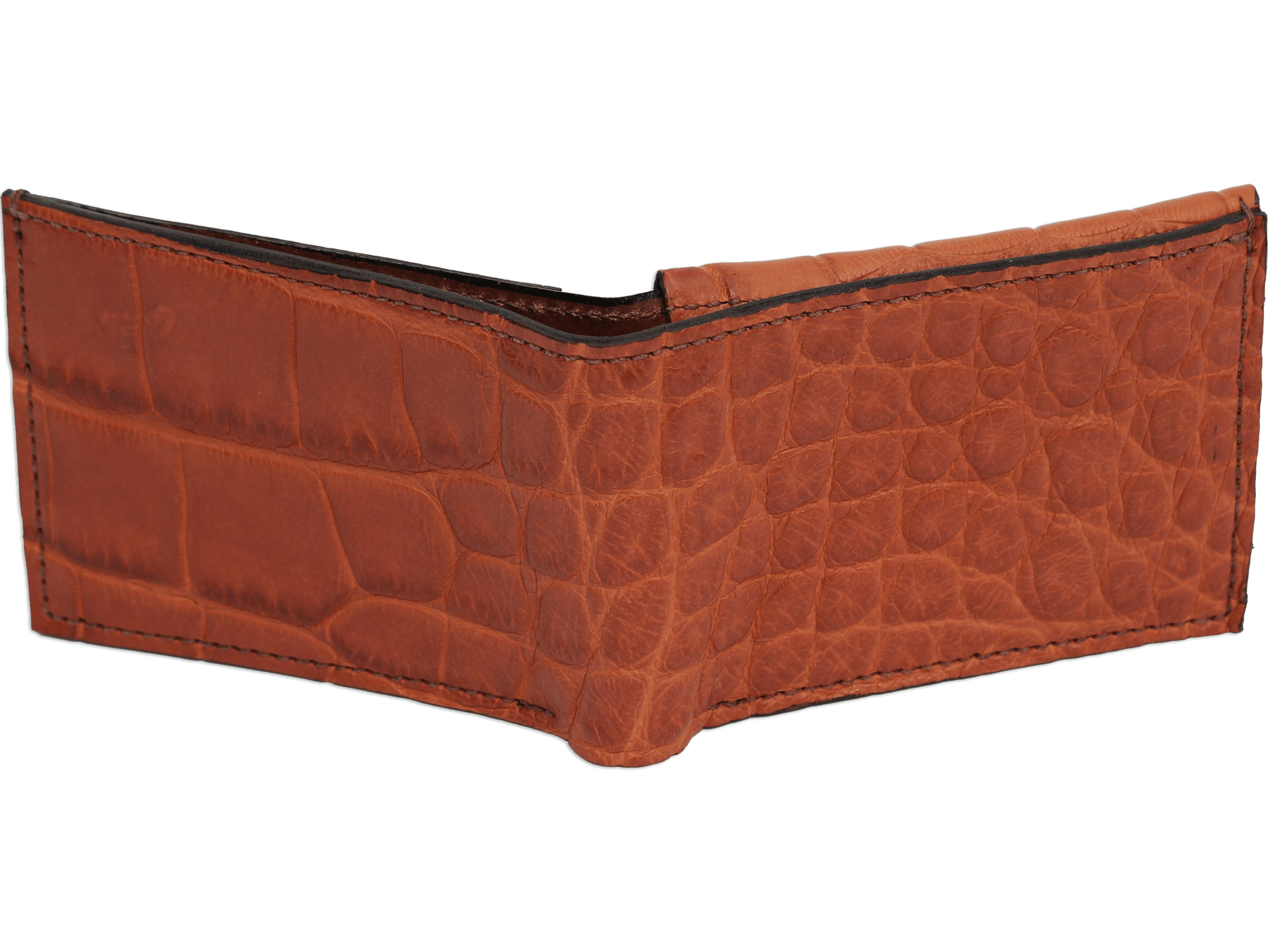 Cognac Alligator Luxury Designer Exotic Bifold Wallet With Flip Up ID Window