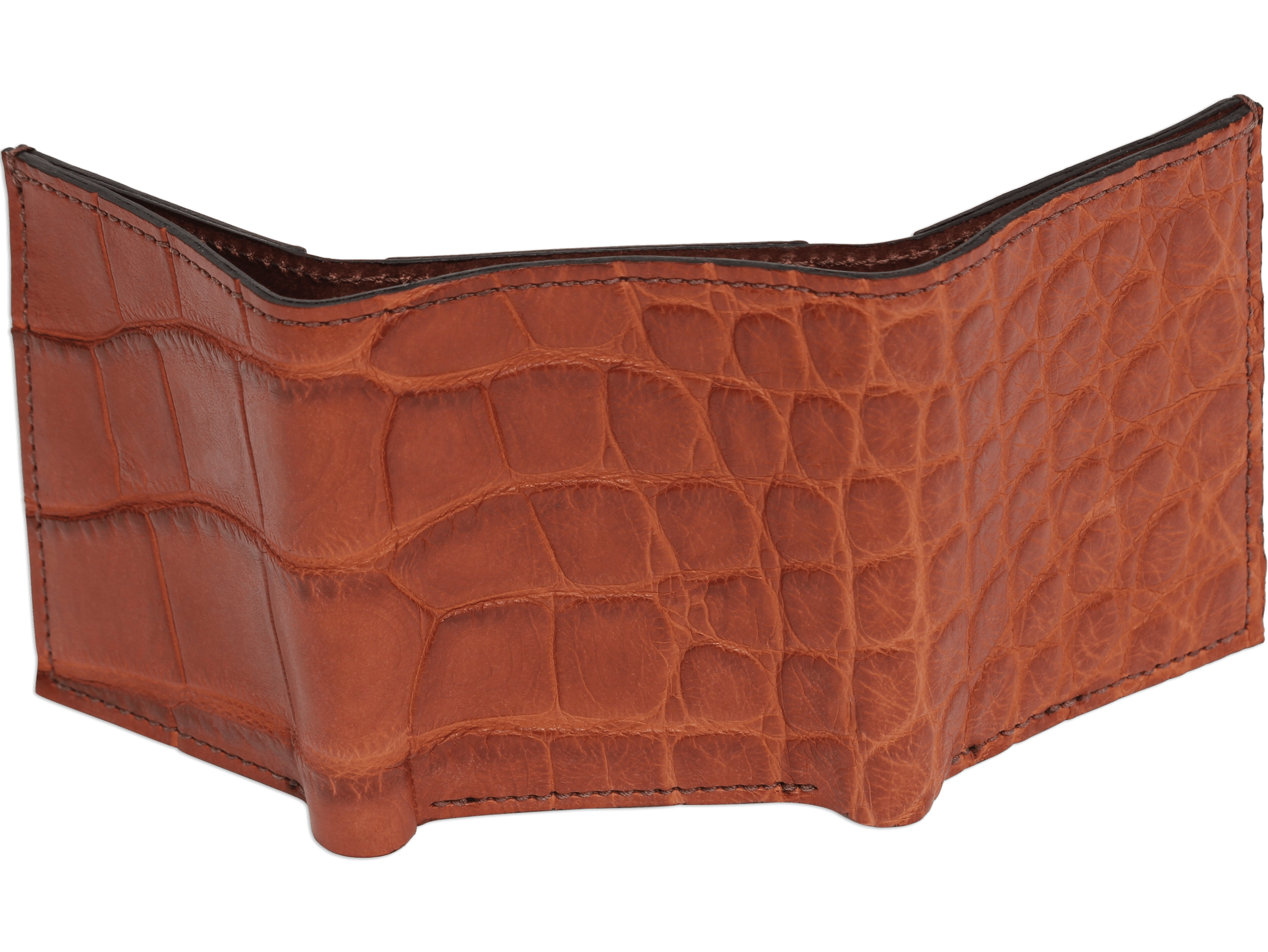 Cognac Alligator Luxury Designer Exotic Trifold Wallet With ID Window