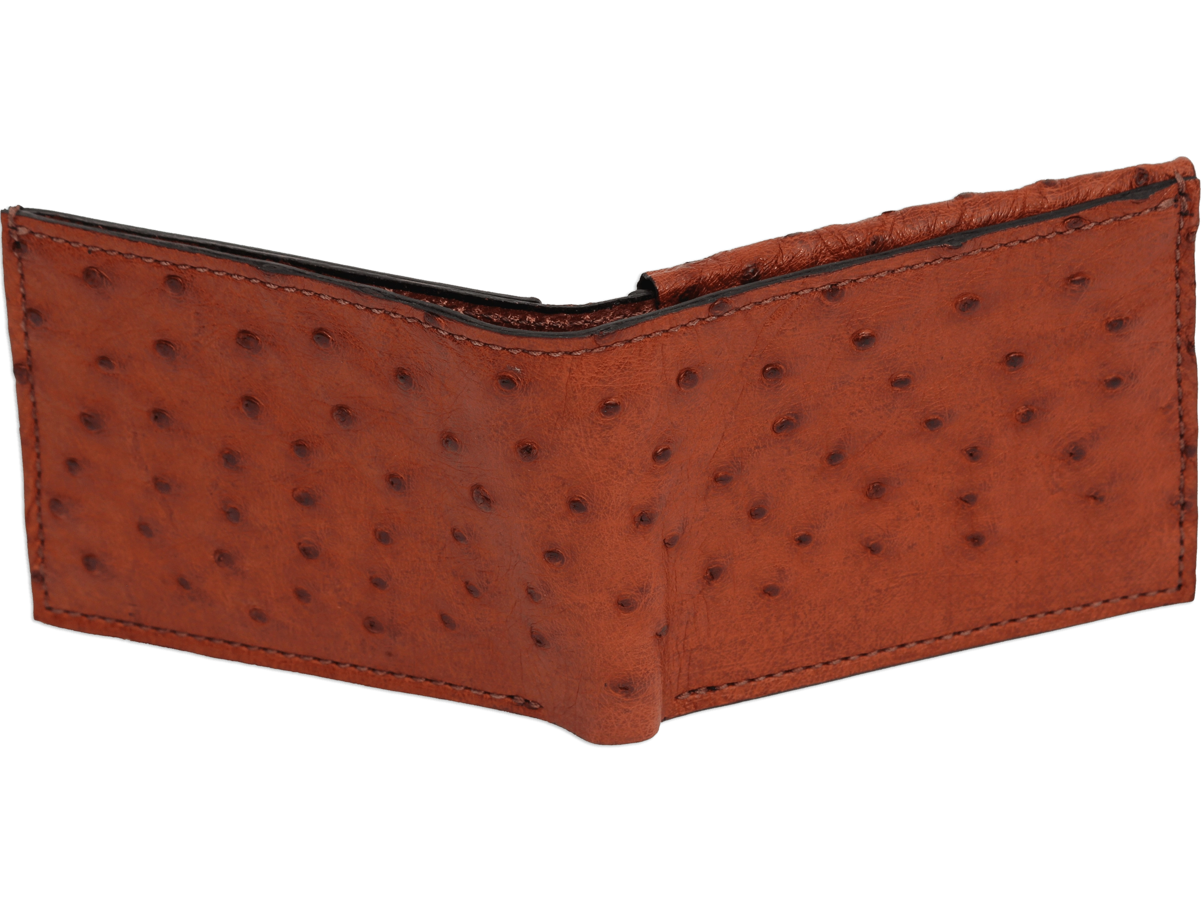 Cognac Ostrich Full Quill Luxury Designer Exotic Bifold Wallet With Flip Up ID Window