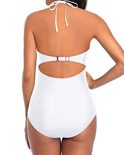 Crochet Lace Inserts Halter One Piece Swimsuits-White