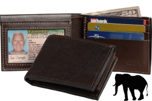 Dark Brown Elephant Luxury Designer Exotic Bifold Wallet With Flip Up ID Window