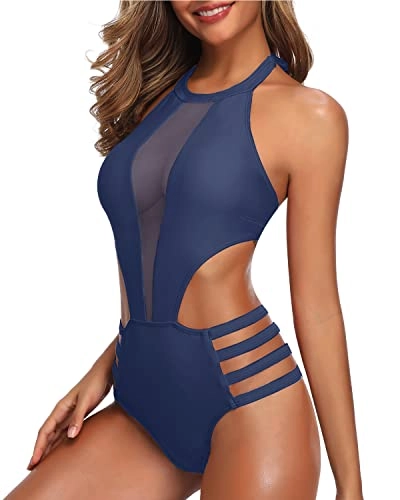 Elegantly Highlighting Curve Sexy One Piece Bathing Suit For Women-Blue