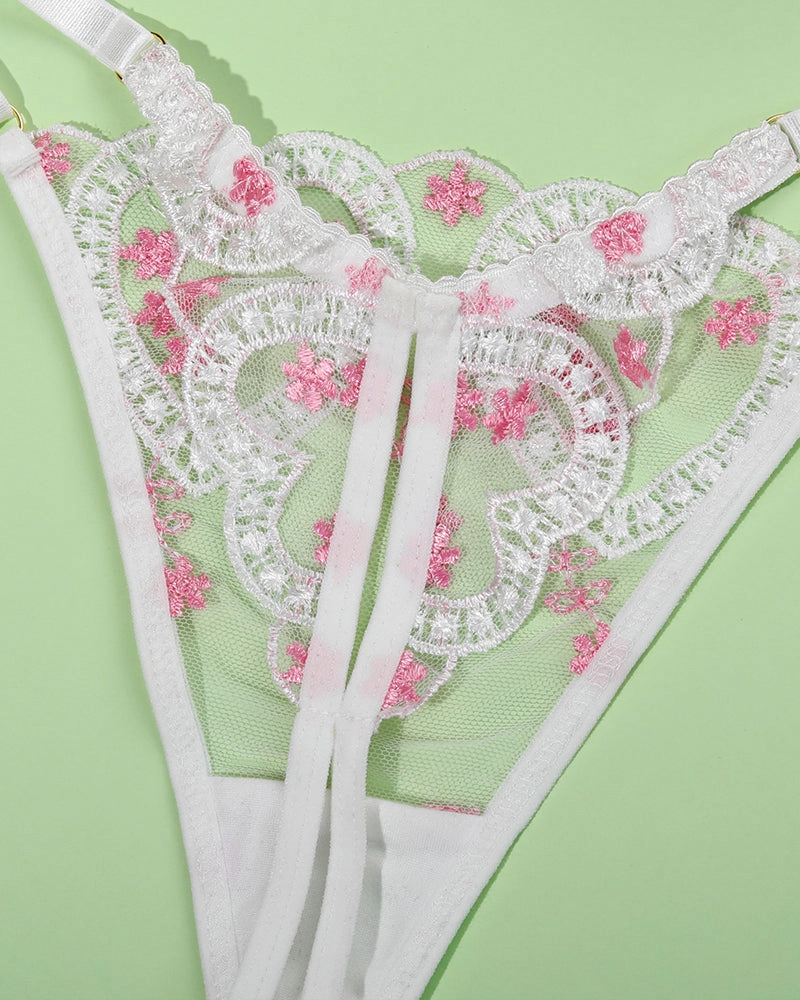 Embroidered Lace Heart Shape Lingerie Set