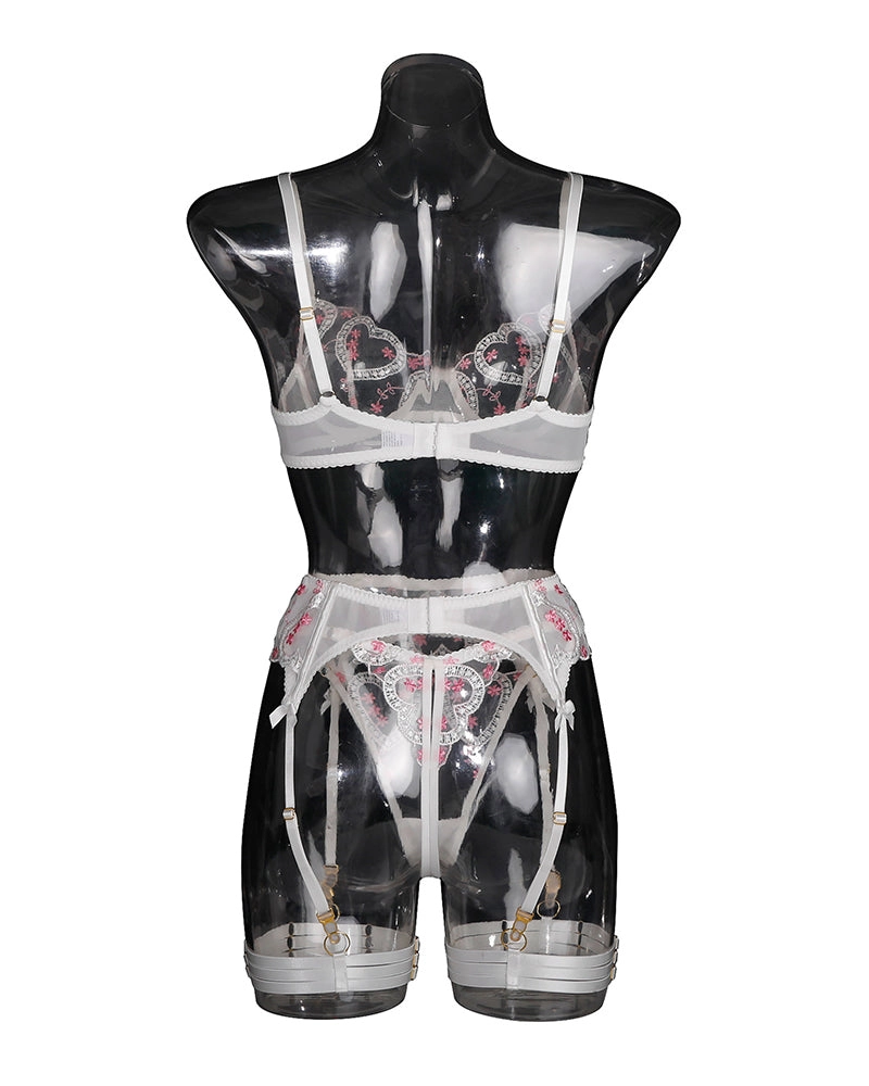 Embroidered Lace Heart Shape Lingerie Set