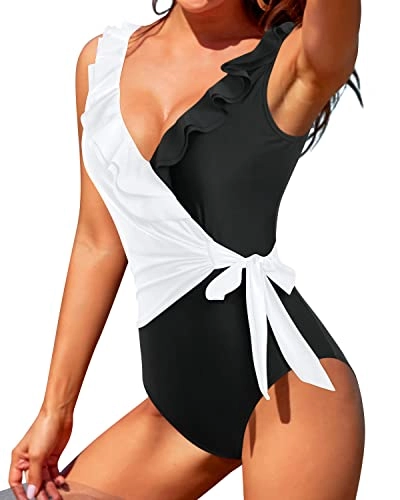 Flounce Open-Back Swimsuit Sexy 1 Piece Swimsuits For Women-White