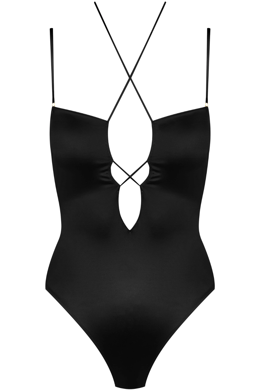 French Kiss Strap Thong Bodysuit Black