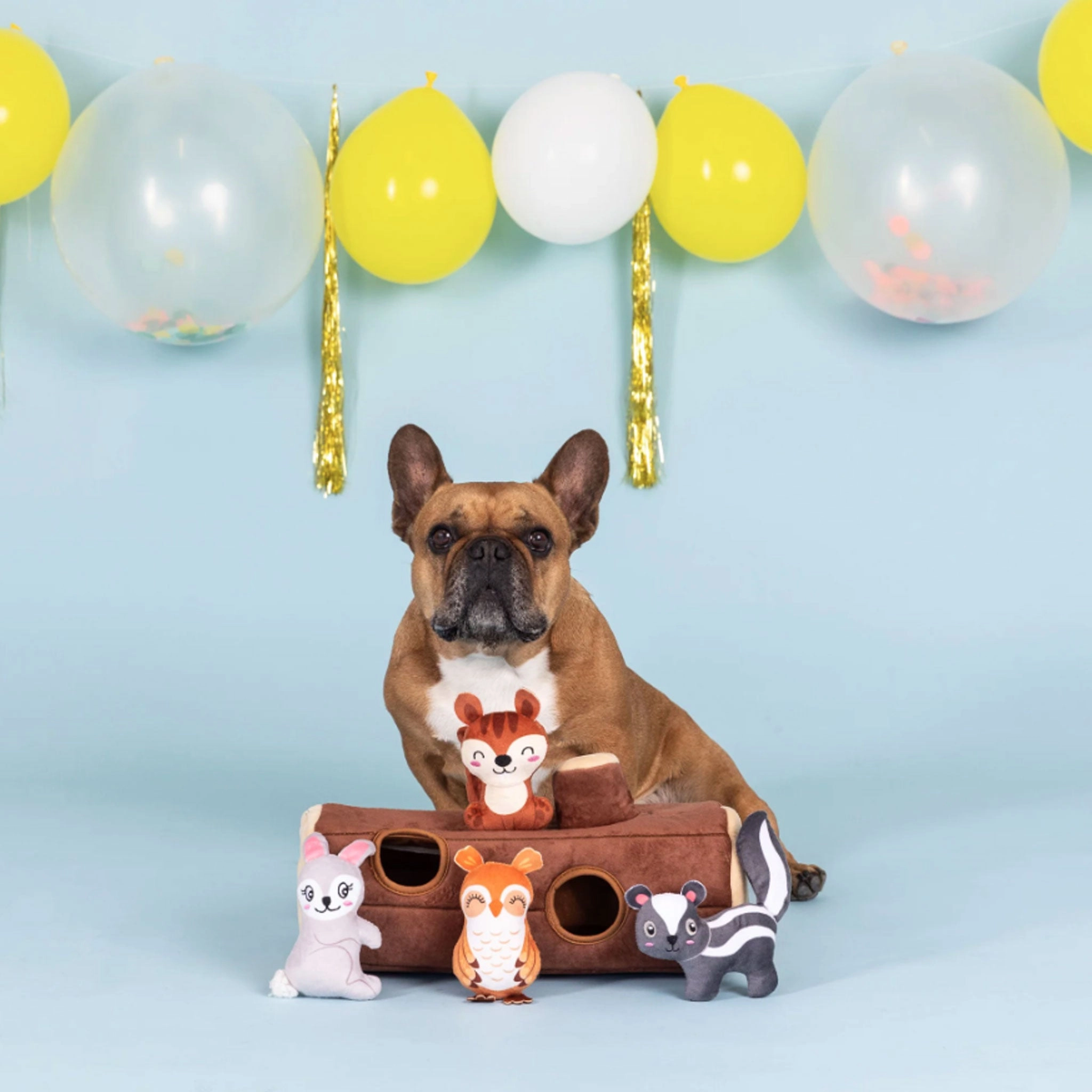 Fringe Log and Forest Animals Burrow Brown Dog Toys