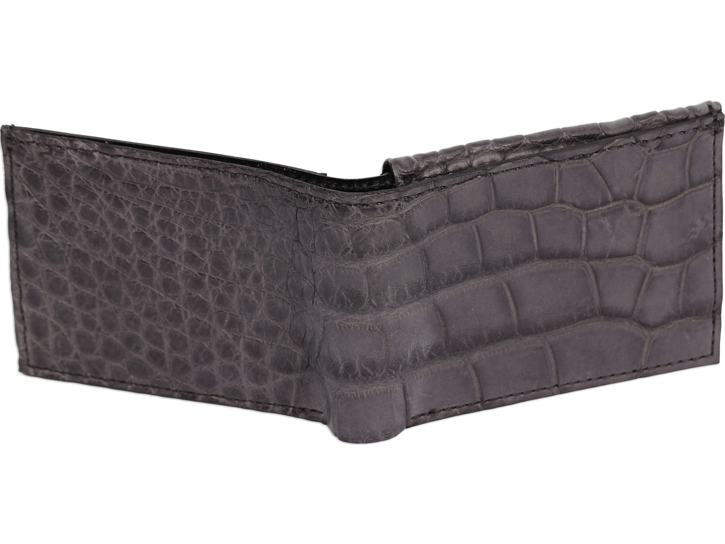 Gray Alligator Luxury Designer Exotic Bifold Wallet With Flip Up ID Window