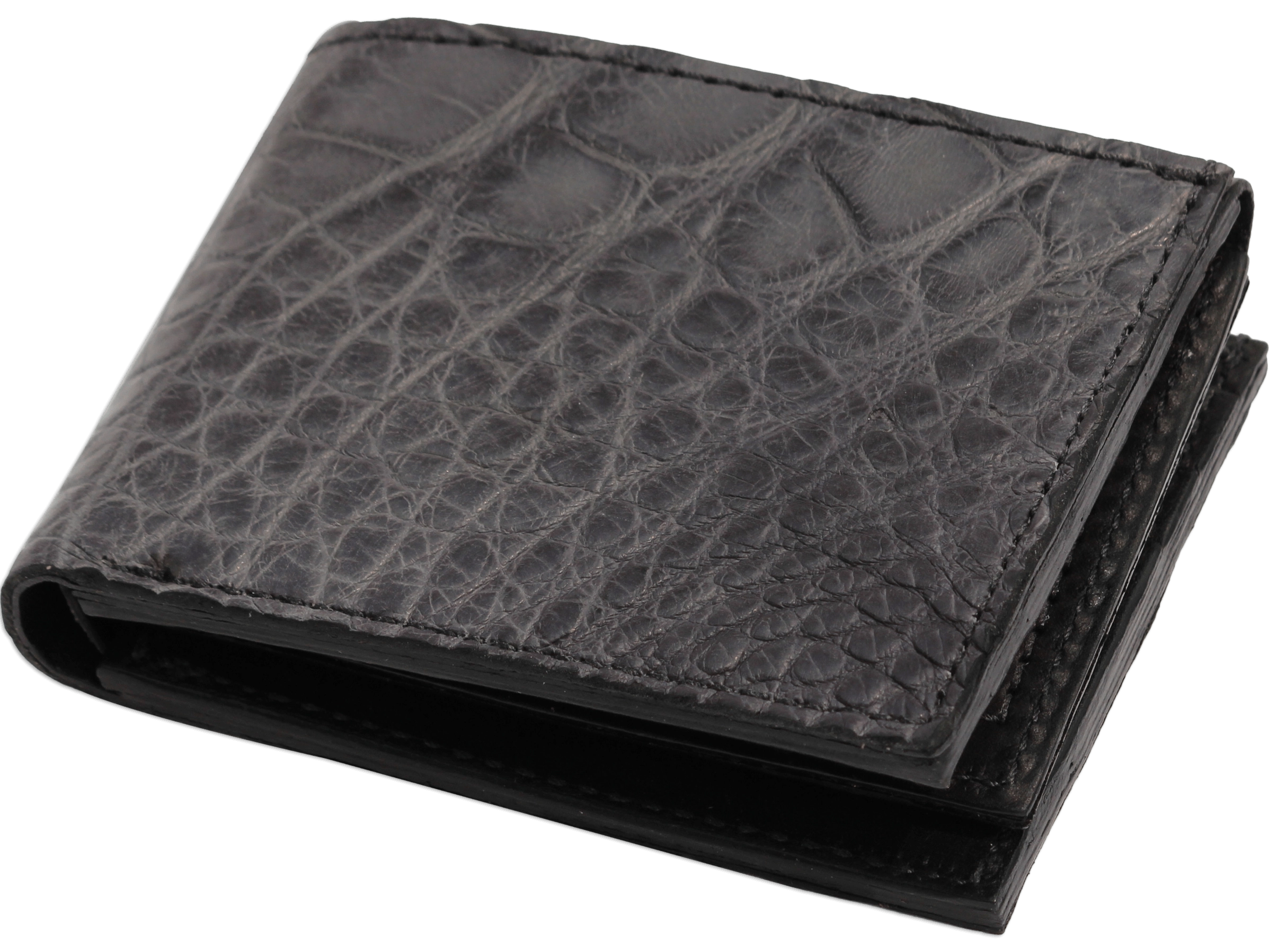 Gray Alligator Luxury Designer Exotic Bifold Wallet With Flip Up ID Window