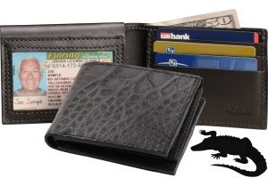 Gray Alligator Luxury Designer Exotic Bifold Wallet With Flip Up ID Window