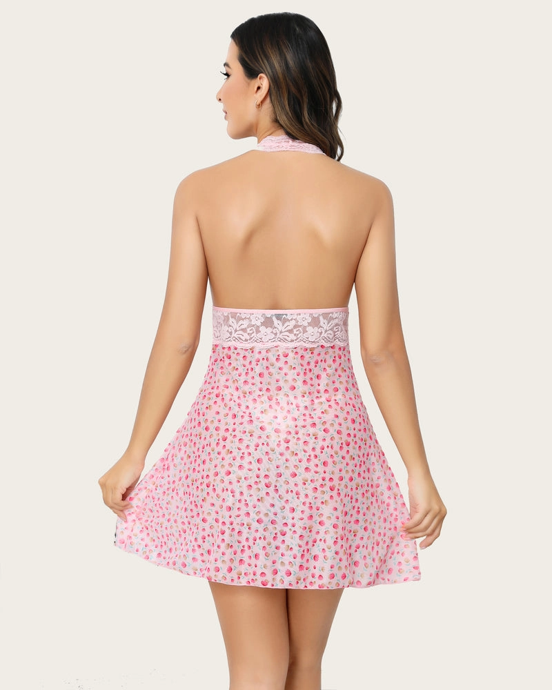 Halter Lace Babydoll Mesh V Neck Nightwear