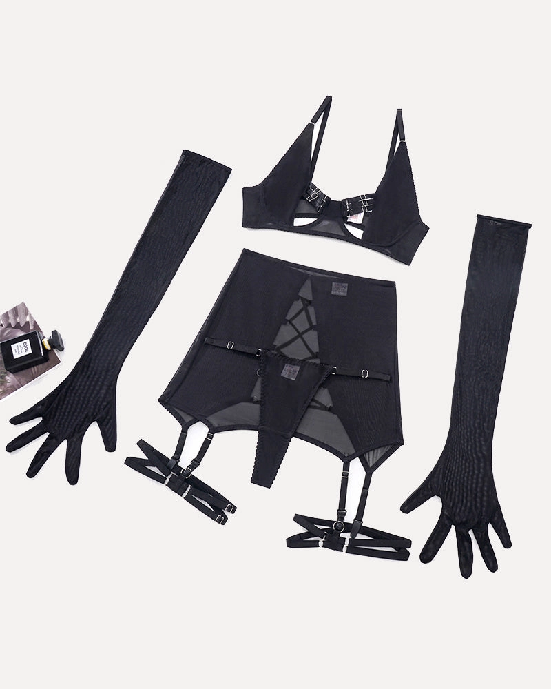 Hollow Out Tops and Skirt Sets with Gloves